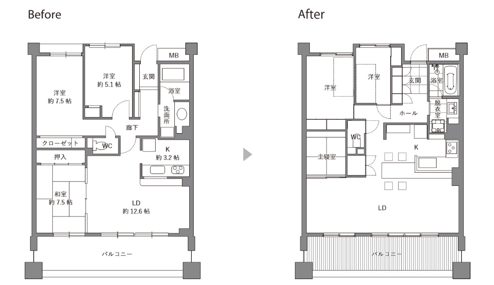 リノベーション図面 ビフォーアフター
