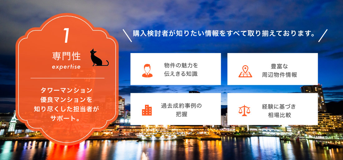 専門性　タワーマンション・優良マンションを知り尽くした担当者がサポート。